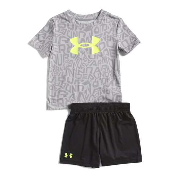 UNDER ARMOUR Grey Little Boys 2pc Warp Zone Logo Top And Shorts Set - Picture 1 of 2